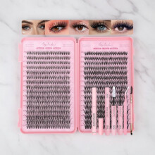 Lash Clusters Kit, 640 Pcs 9-16mm Fluffy Individual Lashes 30D-60D D-Curl with Thin Band & Tools (30D+40D Kit)