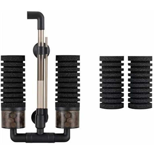 Aquarium Double Sponge Filter, Comes with 2 Spare Sponges (S)