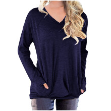 Blusa feminina de manga comprida com decote em V e cor sólida da série A1 da Your Style (tamanho P).