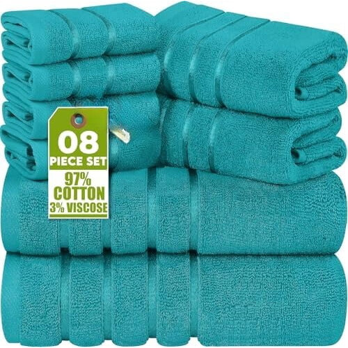 Ensemble de 8 serviettes de luxe en coton à rayures en viscose