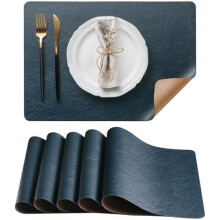 6 Pack Reversible Faux Leather Placemats Camel Navy