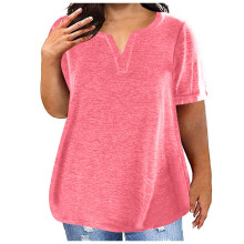 Camiseta feminina plus size de manga curta com decote em V, tops de verão, túnica casual, tamanho XXXXL