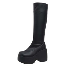 Modne buty na platformie dla kobiet, za kolano, na obcasie i grubym obcasie, kozaki na koturnie o szerokości 12 cm i okrągłym nosku, US: 4(35)