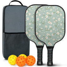 Pickleball-padler sett med blomstermotiv, glassfiber, 2 stk. med baller