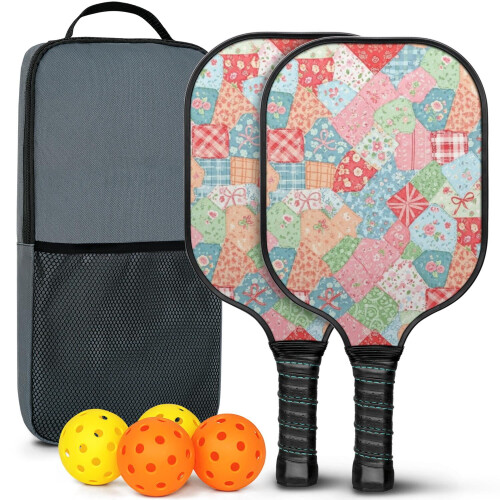 Σετ κουπιών Pickleball από fiberglass με λουλούδια και 2 μπάλες και τσάντα – Συμβατό με