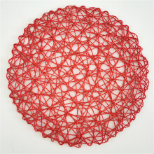 Rode placemats van 38 cm (15 inch) rond, gevlochten papierkoord, antislip en hittebestendig, geschikt voor binnen en buiten.