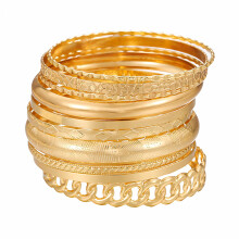 DESIGNICE 10 Stück Goldarmreifen für Damen, flexibel stapelbar, galvanisiert, Goldschmuck für Damen