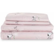 Juego de sábanas Peanuts Kids tamaño Queen - 4 piezas, lindas sábanas de microfibra suave con estampado del personaje Snoopy, Peanuts Make A