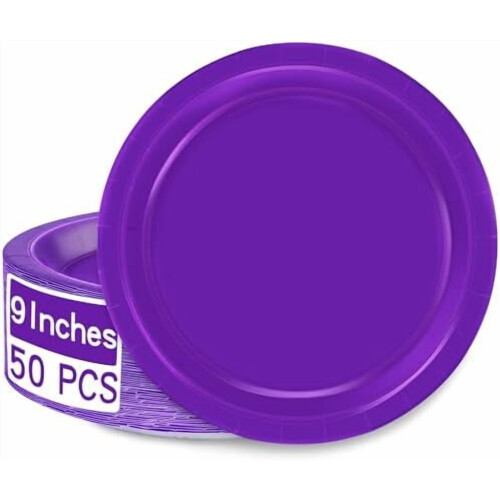 Purple 9 Inch Disposable Paper Plates 50 Pack
