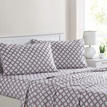 Bedrucktes 4-teiliges, extraweiches Bettwäscheset mit Laken und Kissenbezügen, tiefe Taschen für Matratzen bis zu 40 cm Höhe (Cara King).