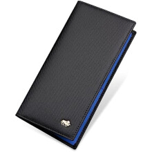 RFID Bifold Wallets Slim Credit Card Wallet Real Leather Mens Long Wallet with Zipper Coin Pocket (W4470-Blue)
