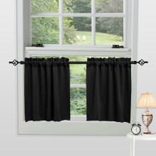 2 Panels Blackout Kitchen Curtains, Rod Pocket 36 inch Short Curtains Cafe Curtains Bathroom Window Curtains, Black