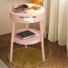 Pink bedside table with drawer and shelf, compact