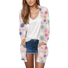 Oster-Cardigan für Damen, offener, leichter Freizeit-Cardigan mit Osterhasen-Print und Tasche