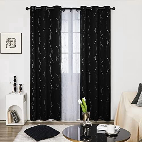 Blackout Curtains 42x95in, Silver Foil Print, 2-Panel