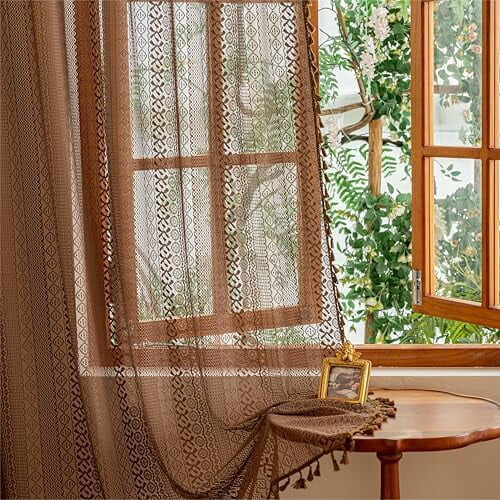 Κουρτίνες Boho από σκούρο καφέ δαντέλα για κουζίνα/παιδικό δωμάτιο – Ημιδιάφανο