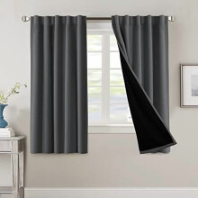 100% Blackout Curtains with Black Liner, Thermal Insulated, Back Tab/Rod Pocket, 2 Panels, 42x63", Charcoal Grey – compatible with standard rods