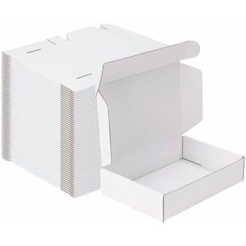 Caixa de envio de papelão ondulado branco 9x6x2 polegadas, pacote com 50 unidades.