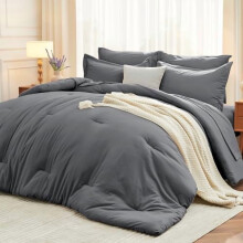 Queen Comforter Set 7-Piece Microfiber Beige
