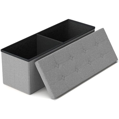 Folding Storage Ottoman Bench 43 Inches Light Grey