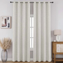 100% Blackout Faux Linen Thermal Grommet Curtains, 2 Panels (W52xL72"), Light Beige – Compatible with Standard Rods