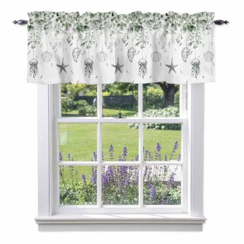 Gardinkappa med eukalyptusblad, polyester, 137x43 cm