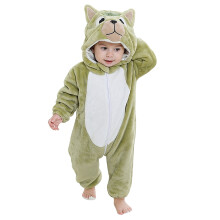 Mono con capucha de peluche verde claro para niños pequeños, mono de manga larga con cremallera y estampado de animales de dibujos animados –