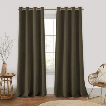 Olive Green 100% Blackout Linen Curtains (52x96 in), Thermal Insulated Grommet Drapes with Liner, Compatible with Standard Rods
