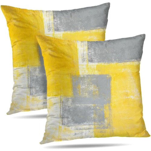 Abstrakt kuddfodral grågul 45x45 cm 2-pack
