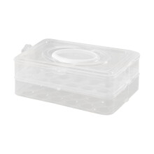 Caja de plástico de 2 capas para huevos (48 huevos), con asa y tapa, para refrigerador/cocina/Pascua, color blanco, compatible con huevos estándar.