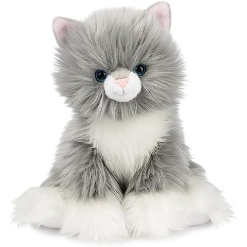 Peluche Chat Camilla, gris et blanc, 23 cm