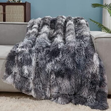 Tie-dye Marble Black Fuzzy Faux Fur Throw Blanket, Twin (60"x80"), Super Soft Cozy Plush Shaggy Blanket for Couch, Sofa, Bed