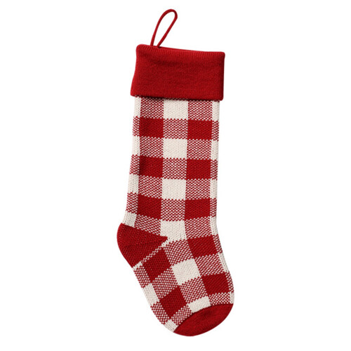 Plaid Knit Christmas Stocking – Acrylic, 46 cm