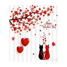 Valentijnsdag douchegordijn – Waterdicht polyester met hartjes- en rozenprint, 12 haken, romantische badkamerdecoratie en cadeau voor 14 februari