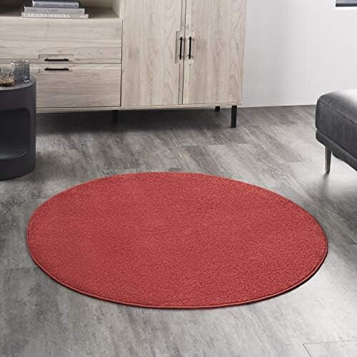 Brick Red Round Indoor Outdoor Rug 4 ft