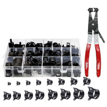 Kit de 130 colliers de serrage Ă ressort de 6 Ă 25 mm avec pince pivotante, pour tuyaux Ă tension constante.