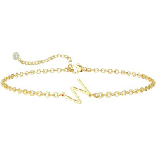 Gold Plated Letter Charm Bracelet for Women 14K