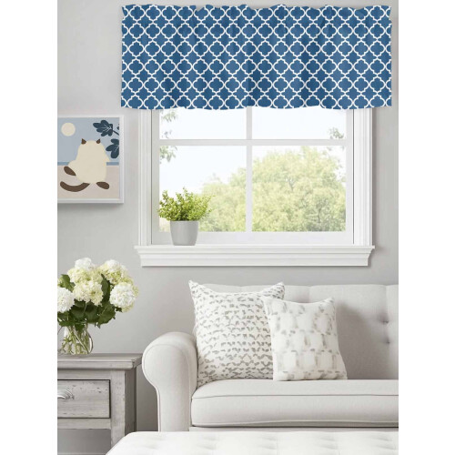 Dark Blue Moroccan Plaid Valance 60 x 18 in