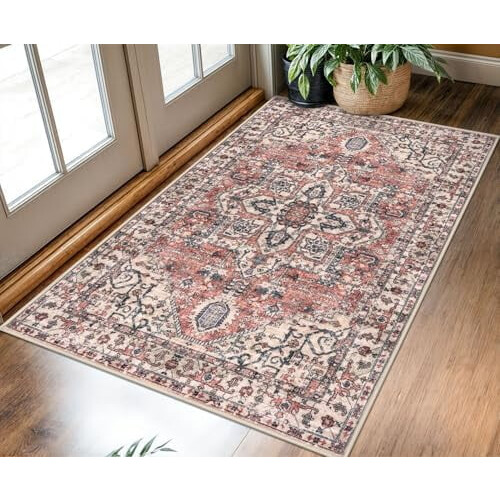 Boho Vintage Area Rug 2ft x 3ft Blue Brown White