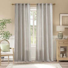 Charcoal Grey & Beige Striped Linen Curtains, Light Filtering, Farmhouse Cottage Core, Back Tab, 2 Panels, 84" Long