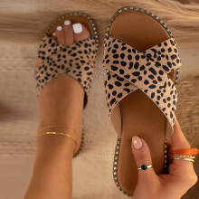 Slippers voor dames, platte sandalen met studs, open teenslippers, muiltjes met gekruiste bandjes, teenslippers voor dames, bruin40