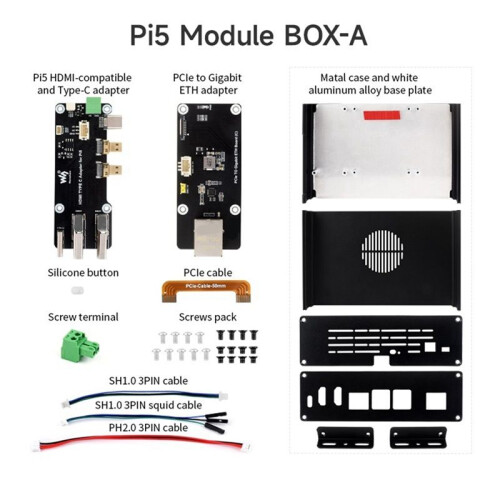 Multi-Functional All-In-One -Computer Kit Designed for Raspberry Pi 5, Aluminum Alloy Case for PCIe Adapter A 1