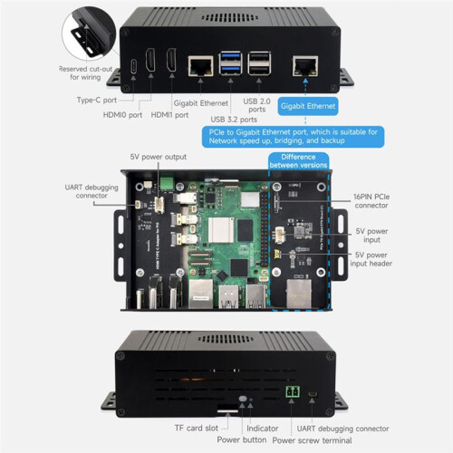 Multi-Functional All-In-One -Computer Kit Designed for Raspberry Pi 5, Aluminum Alloy Case for PCIe Adapter A 2
