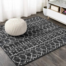 Boho vintage diamond area rug black ivory 3x3 ft