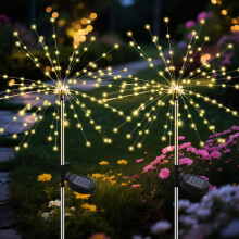 Solar Firework Light, 120 LED Multi-Color Outdoor Garden Decor – Walkway, Backyard, Christmas, Parties (2 pcs), Warm White, Compatible with Solar