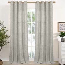 Linen Curtains 52x90 Inch, Dark Grey Light-Filtering Semi-Sheer Drapes with Bronze Grommets, 2 Panels – Compatible with Standard Rods