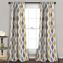 Mid Century Geo Light Filtering Window Curtain Panel Pair, 52" W x 108" L, Gold & Gray