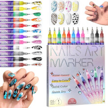 Set di 12 pennarelli per smalto acrilico - Pennello per puntini e pennello per contorni, per manicure fai da te e nail art.