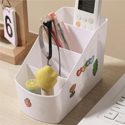 Desk Organizer with 4 Compartments Plastic Multi Functional Pen Pencil Remote Control Holder Stationary Organizer