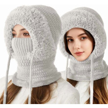 Set 3 in 1 con berretto foderato in pile, sciarpa e maschera in maglia da donna, berretto invernale da neve 2 in 1